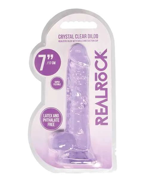 Real Rock Dildos RealRock Crystal Clear Dildo with Balls 7in Purple