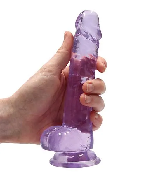 Real Rock Dildos RealRock Crystal Clear Dildo with Balls 7in Purple Real Rock Dildos RealRock Crystal Clear Dildo with Balls 7in Purple