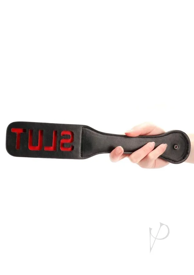 Restraints Ouch Ouch Leather Paddle Slut Black Restraints Ouch Ouch Leather Paddle Slut Black