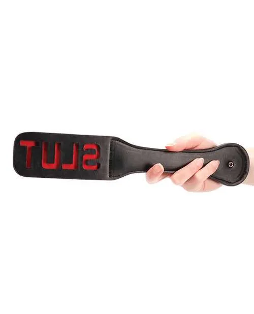 Restraints Ouch Ouch Leather Paddle Slut Black Restraints Ouch Ouch Leather Paddle Slut Black