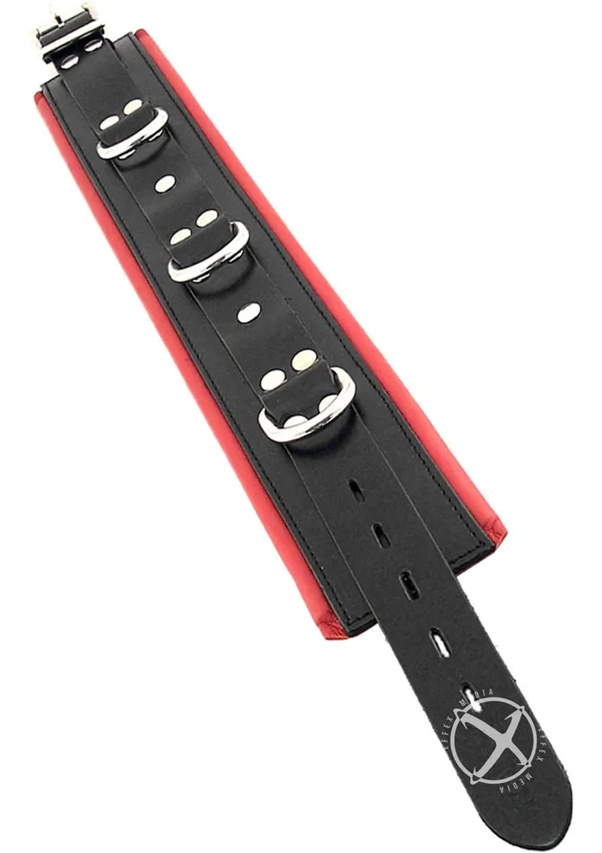 Restraints Rouge Rouge 3 DRing Padded Leather Adjustable Collar BlackRed