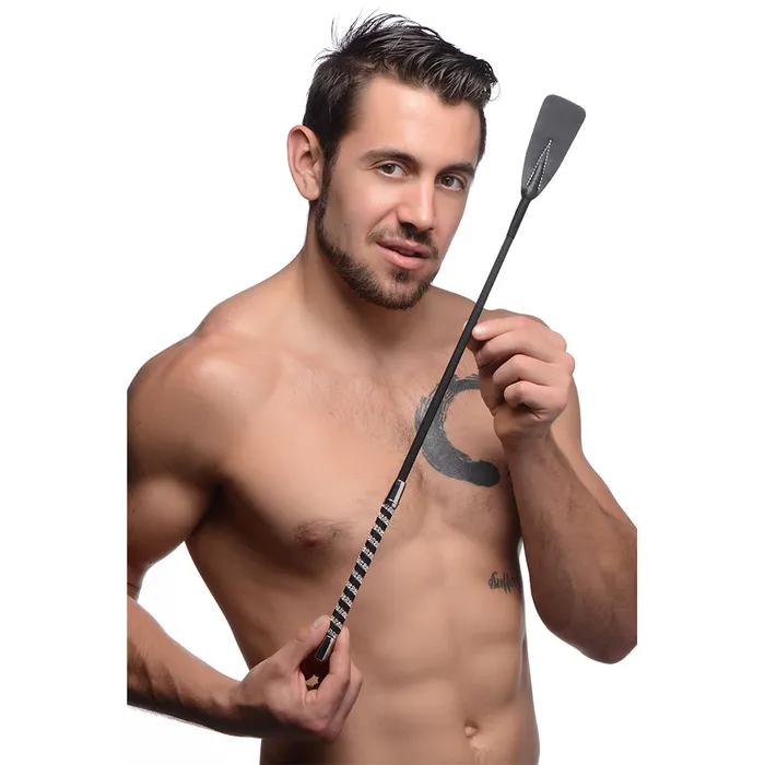 Restraints Strict Leather Short Leather Riding Crop with Rhinestone Handle