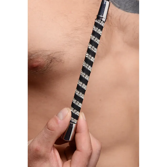 Restraints Strict Leather Short Leather Riding Crop with Rhinestone Handle