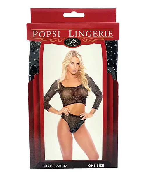 Rhinestone Crop Top wHigh Waist Panty Black OS Popsi Lingerie Anal Rhinestone Crop Top wHigh Waist Panty Black OS Popsi Lingerie Anal