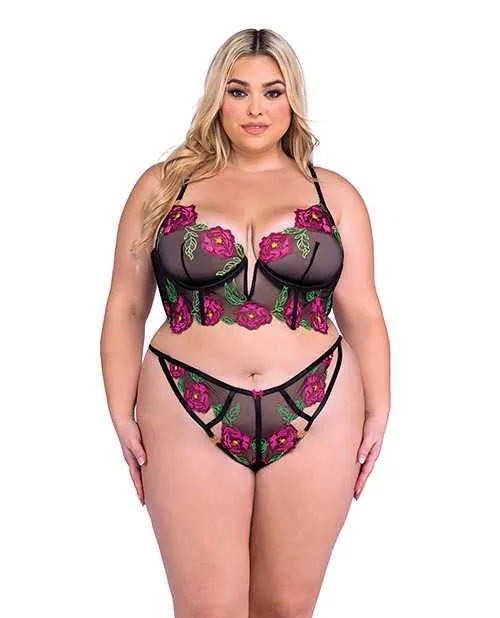 Roma Confidential Anal Peony Paradise Underwire Bralette GString Black 2X