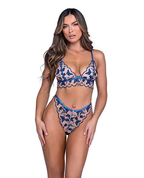 Roma Confidential Vibrators Butterfly Beauty Embroidered Bralette Panty Blue LG