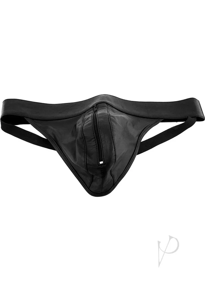 Rouge Mens Underwear Rouge Leather Zip Jocks Extra Large Black