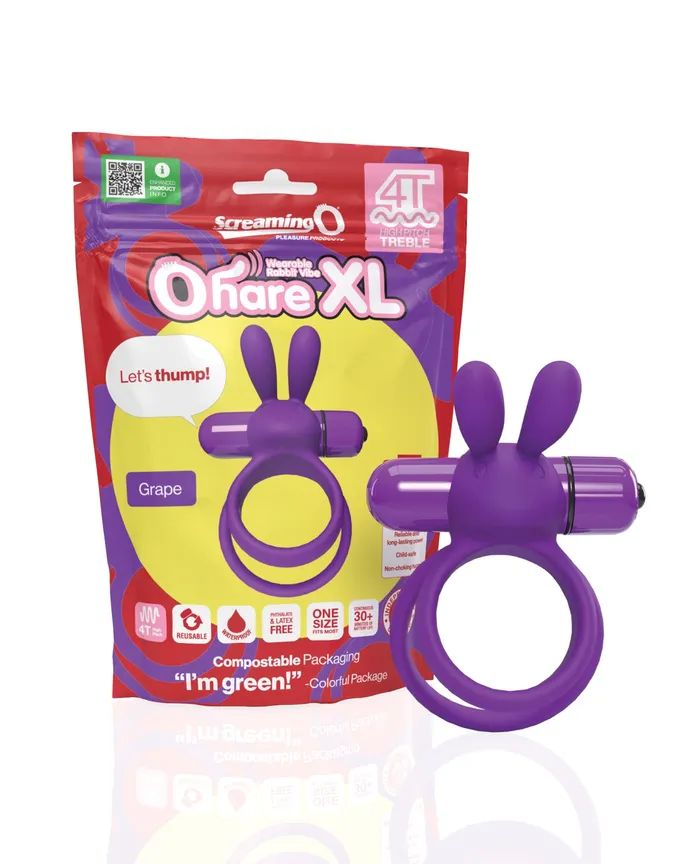 Screaming O Male Sex Toys 4T Ohare XL Silicone Rabbit Vibrating Cock Ring Grape