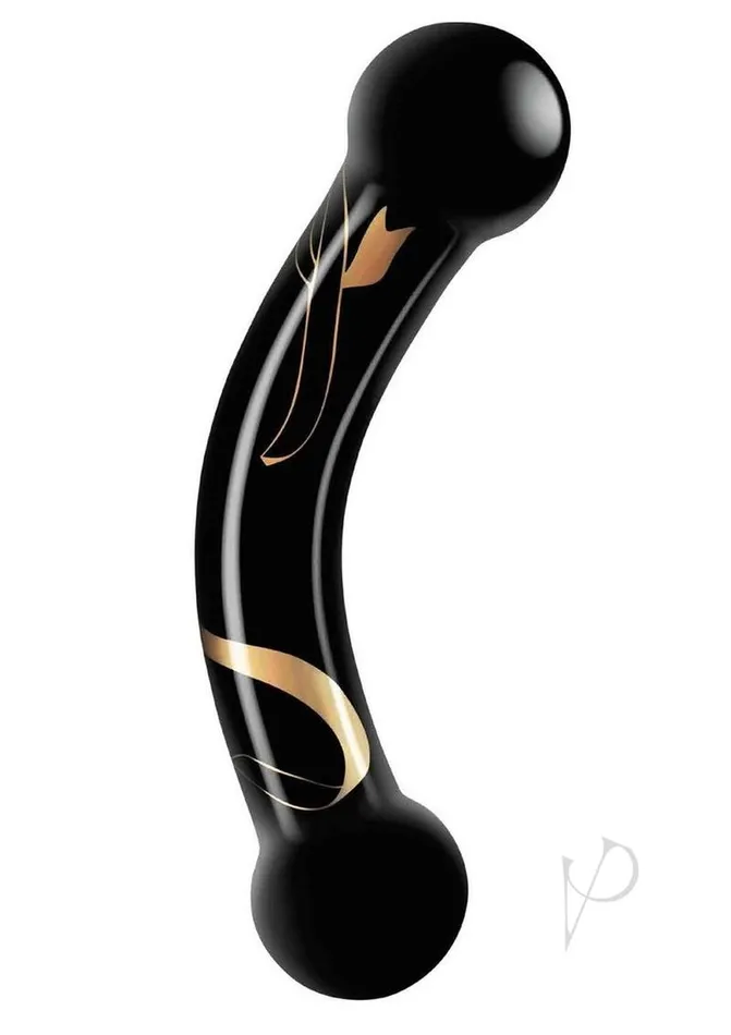 Secret Kisses Dildos Secret Kisses Handblown Double Ended Glass Dildo 55in BlackGold Secret Kisses Dildos Secret Kisses Handblown Double Ended Glass Dildo 55in BlackGold