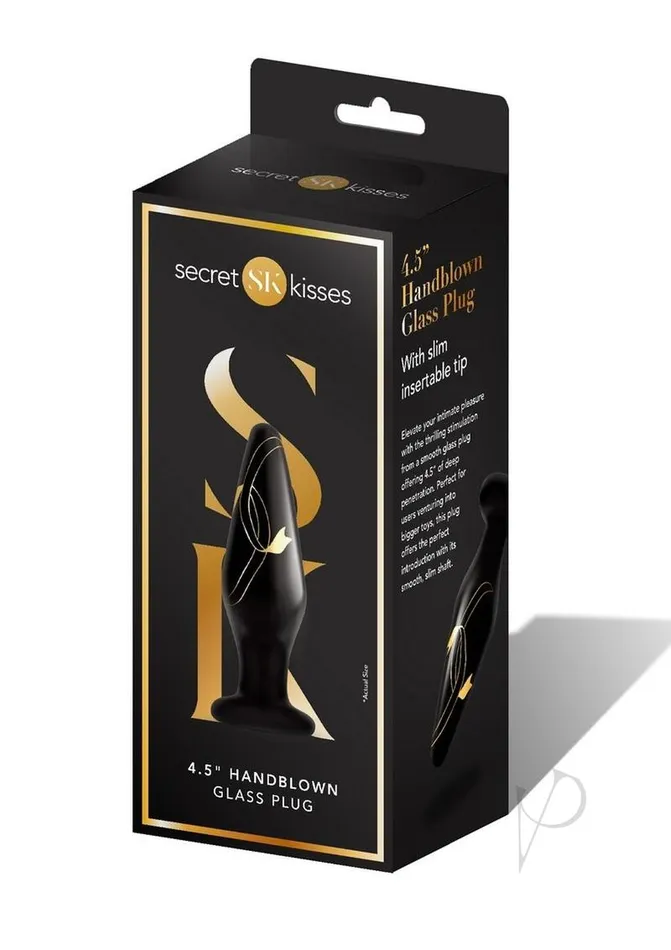 Secret Kisses Handblown Glass Anal Plug 45in BlackGold Secret Kisses Anal