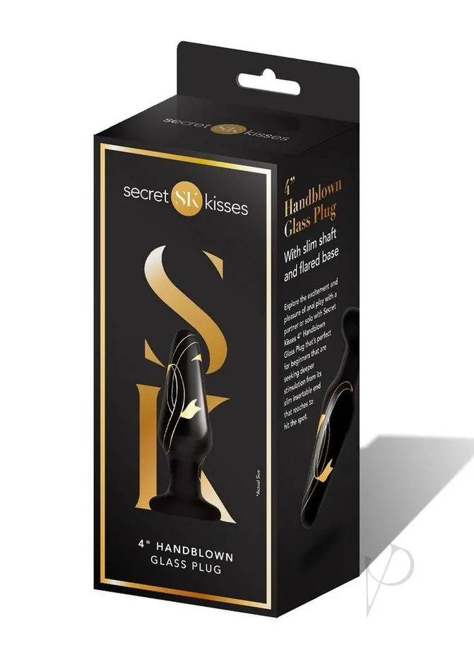 Secret Kisses Handblown Glass Anal Plug 4in BlackGold Secret Kisses Anal