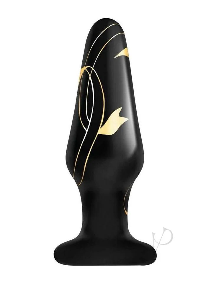 Secret Kisses Handblown Glass Anal Plug 4in BlackGold Secret Kisses Anal Secret Kisses Handblown Glass Anal Plug 4in BlackGold Secret Kisses Anal
