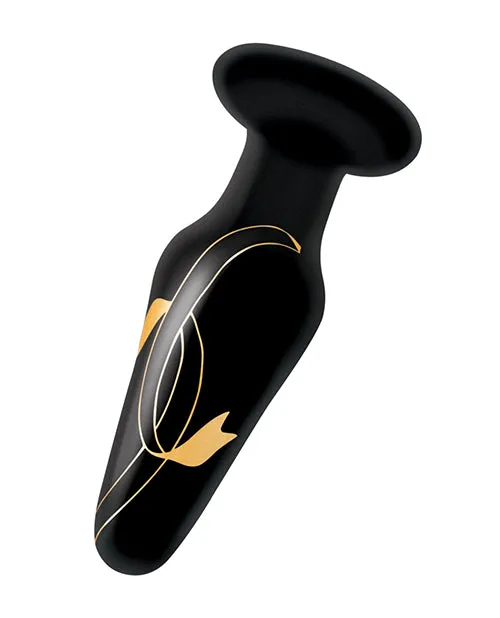 Secret Kisses Handblown Glass Anal Plug 4in BlackGold Secret Kisses Anal Secret Kisses Handblown Glass Anal Plug 4in BlackGold Secret Kisses Anal