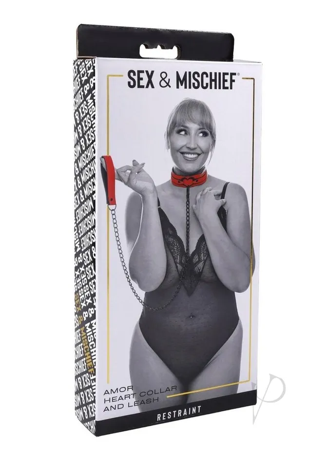 Sex and Mischief Amor Collar and Leash RedBlack Sex And Mischief Vibrators