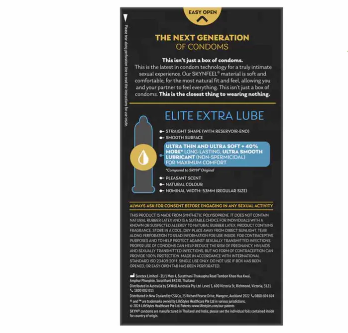Skyn Elite Extra Lubricated Condoms 10Pk Wild Night Fantasies Male Sex Toys