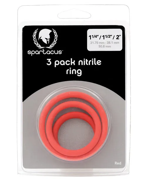 Spartacus Male Sex Toys Spartacus Nitrile Cock Ring Set Red Pack of 3