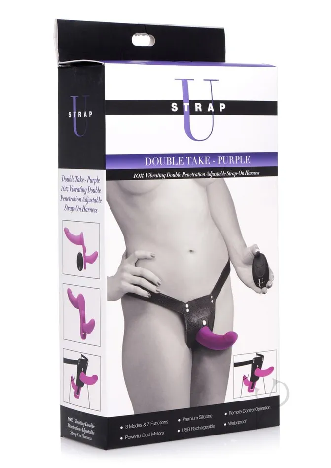 Strap U Female Sex Toys Strap U Double Take Double Penetration Rechargeable Silicone Vibrating Strapon Harness with Remote Control Purple Strap U Female Sex Toys Strap U Double Take Double Penetration Rechargeable Silicone Vibrating Strapon Harness with Remote Control Purple