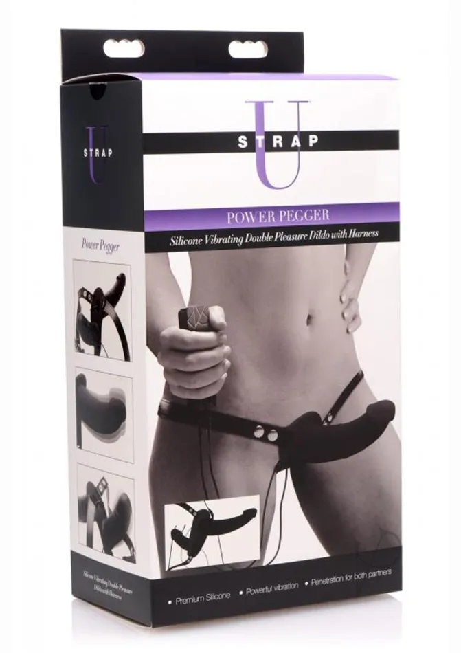 Strap U Female Sex Toys Strap U Power Pegger Silicone Vibrating Double Pleasure 65in Dildo with Harness and Wired Remote Control Black Strap U Female Sex Toys Strap U Power Pegger Silicone Vibrating Double Pleasure 65in Dildo with Harness and Wired Remote Control Black