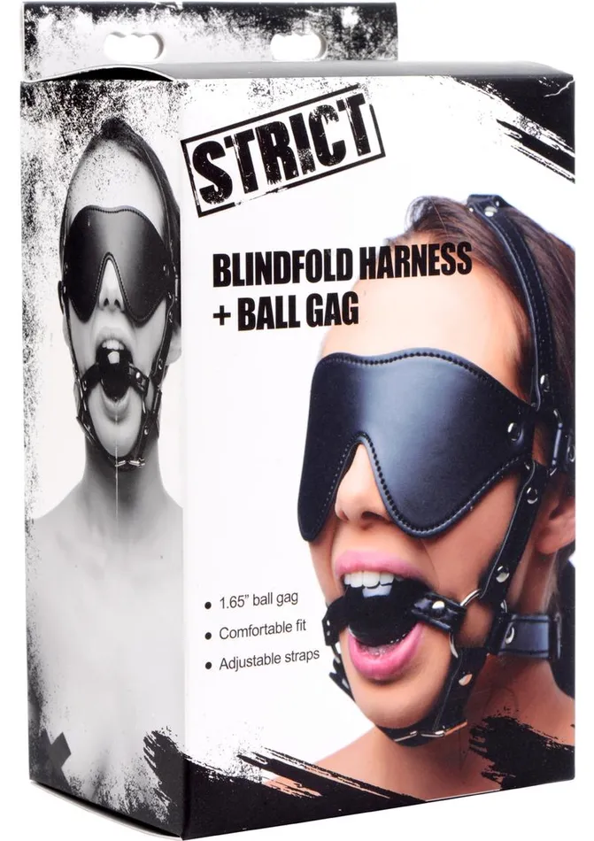 Strict Female Sex Toys Strict Eye Mask Harness with Ball Gag Black