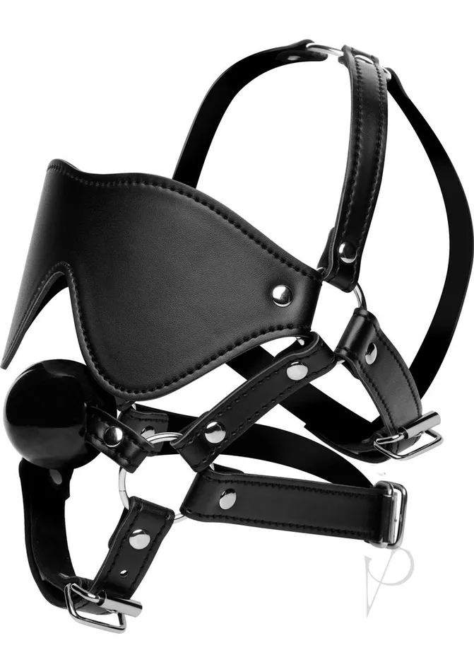 Strict Female Sex Toys Strict Eye Mask Harness with Ball Gag Black