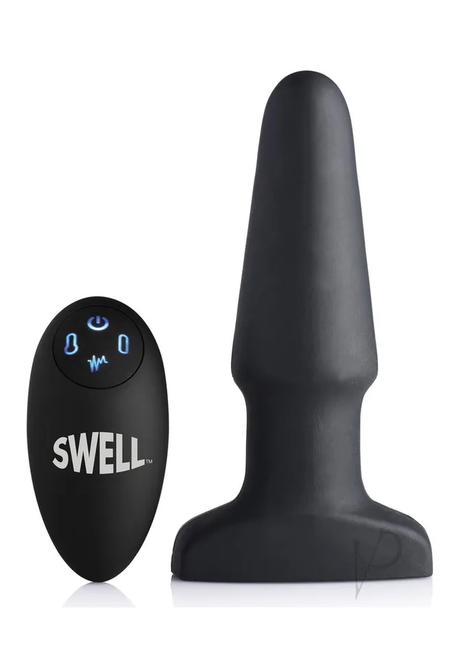 Swell Swell Inflatable Rechargeable Silicone Vibrating Anal Plug with Remote Control Black Male Sex Toys