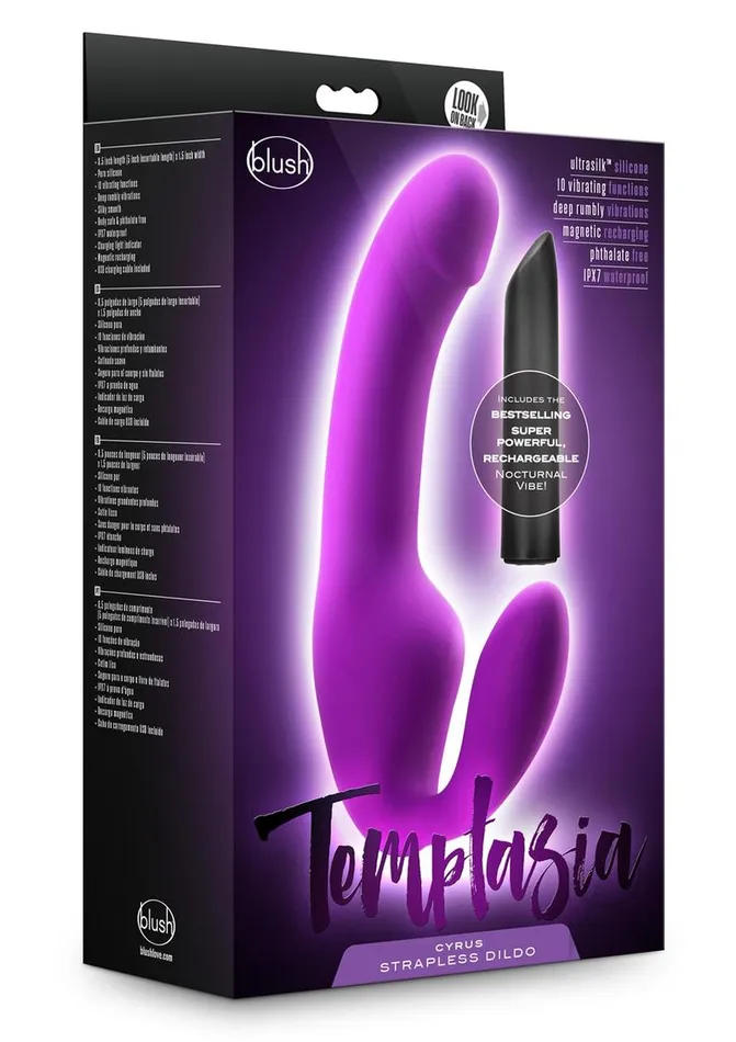 Temptasia Cyrus Strapless Silicone Vibrating Dildo with Rechargeable Bullet Purple Temptasia Female Sex Toys Temptasia Cyrus Strapless Silicone Vibrating Dildo with Rechargeable Bullet Purple Temptasia Female Sex Toys