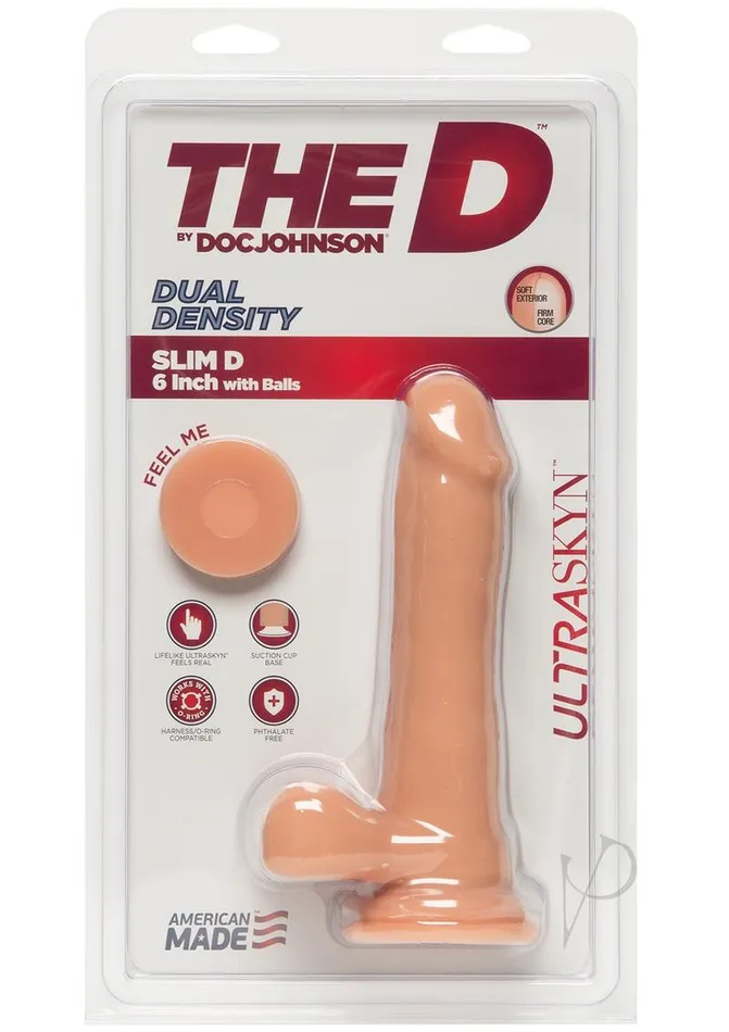 The D Dildos The D Slim D Ultraskyn Dildo with Balls 65in Vanilla