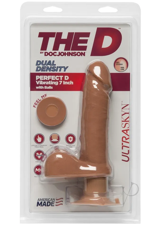 The D Female Sex Toys The D Perfect D Ultraskyn Vibrating Dildo with Balls 7in Caramel The D Female Sex Toys The D Perfect D Ultraskyn Vibrating Dildo with Balls 7in Caramel