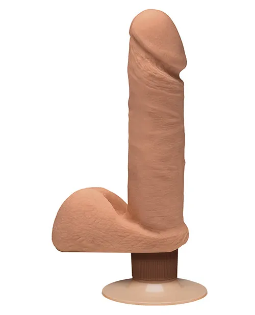 The D Female Sex Toys The D Perfect D Ultraskyn Vibrating Dildo with Balls 7in Caramel