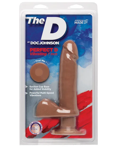 The D Female Sex Toys The D Perfect D Ultraskyn Vibrating Dildo with Balls 7in Caramel