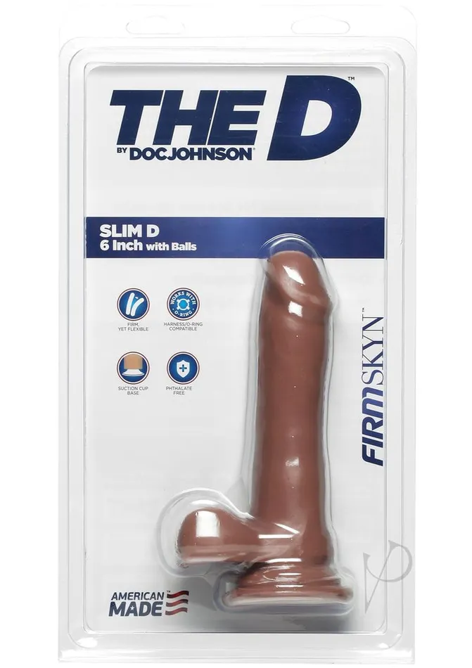 The D Female Sex Toys The D Slim D Firmskyn Dildo with Balls 6in Caramel