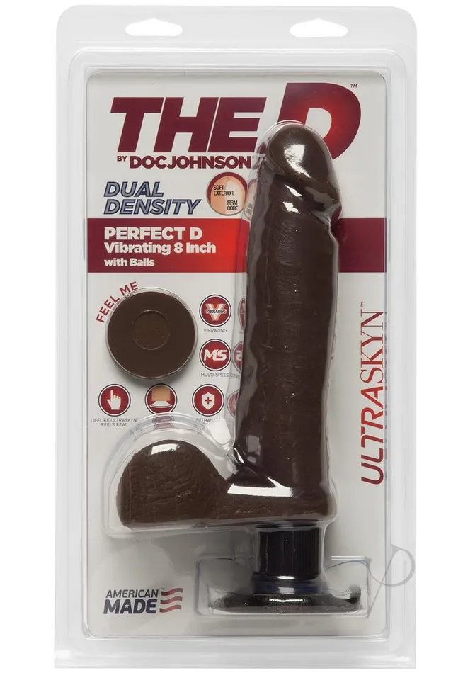 The D The D Perfect D Ultraskyn Vibrating Dildo with Balls 8in Chocolate Female Sex Toys The D The D Perfect D Ultraskyn Vibrating Dildo with Balls 8in Chocolate Female Sex Toys
