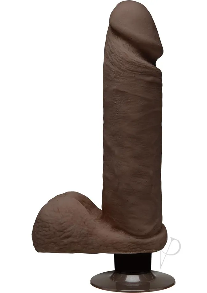 The D The D Perfect D Ultraskyn Vibrating Dildo with Balls 8in Chocolate Female Sex Toys