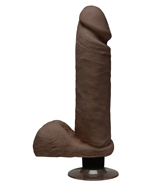 The D The D Perfect D Ultraskyn Vibrating Dildo with Balls 8in Chocolate Female Sex Toys