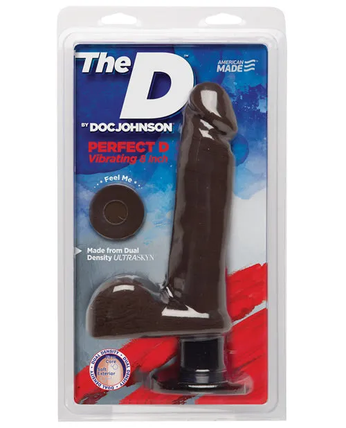 The D The D Perfect D Ultraskyn Vibrating Dildo with Balls 8in Chocolate Female Sex Toys