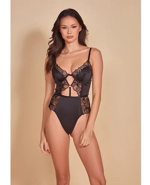 Thread Bare Satin Embroidered Mesh Teddy Black MD Hauty Anal