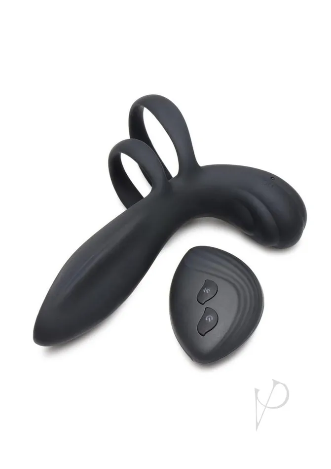 Trinity Men Female Sex Toys Trinity Men Rechargeable Silicone Vibrating Girth Enhancer with Remote Control Black
