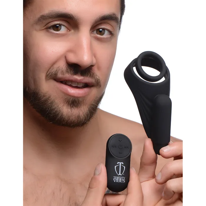 Trinity Men Male Sex Toys 7X Silicone CRing with Vibrating Taint Stimulator