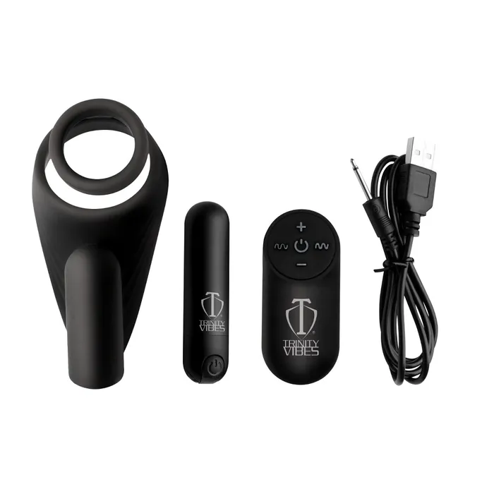 Trinity Men Male Sex Toys 7X Silicone CRing with Vibrating Taint Stimulator