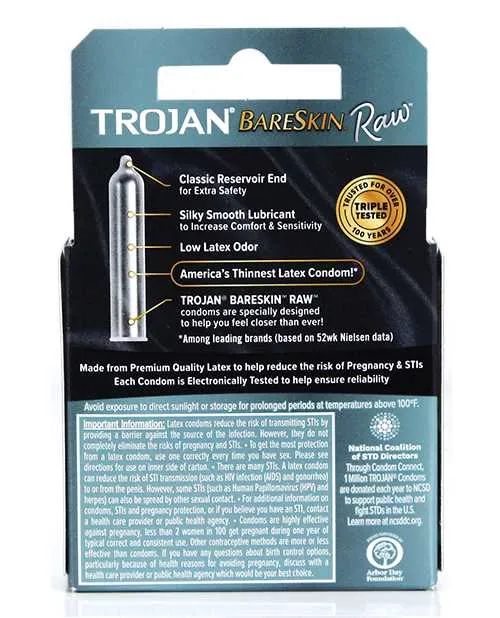 Trojan Enhancers Trojan Bareskin Raw Lubricated Latex Condoms 3Pack