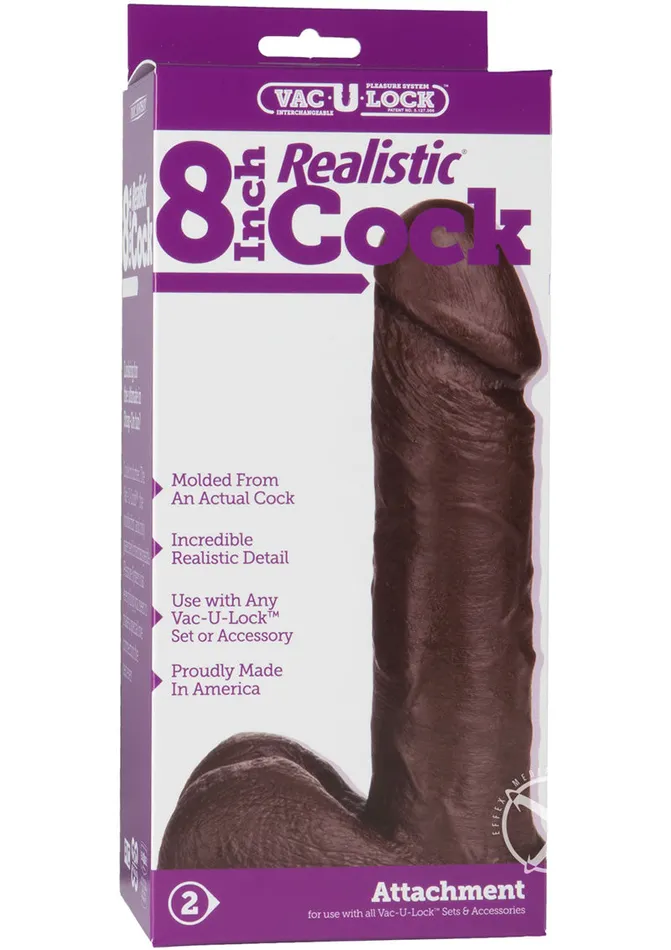Vac U Lock VacULock Realistic Dildo 8in Chocolate Female Sex Toys