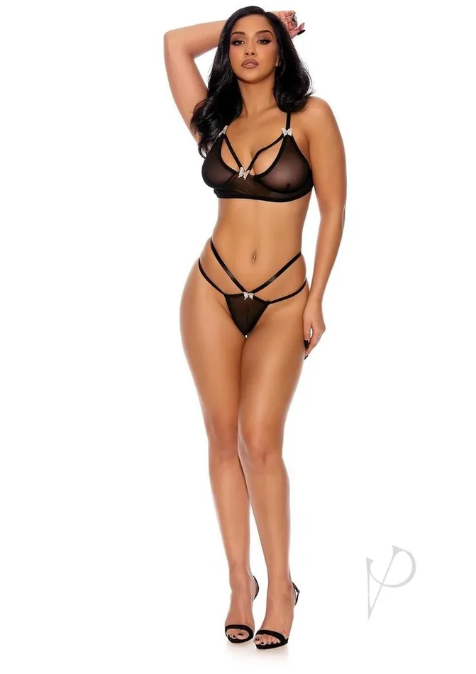 Vibrators Barely Bare Barely Bare Bodice Bra and GString Panty OS Black