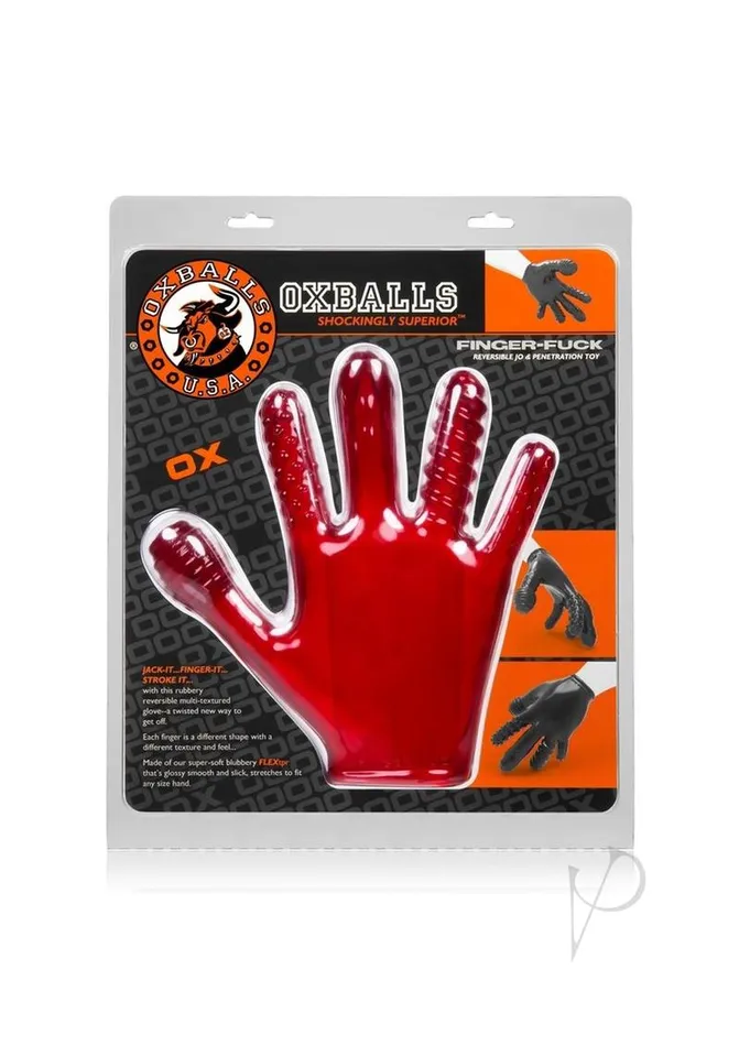Vibrators Oxballs Oxballs Finger Fuck Textured Glove Red