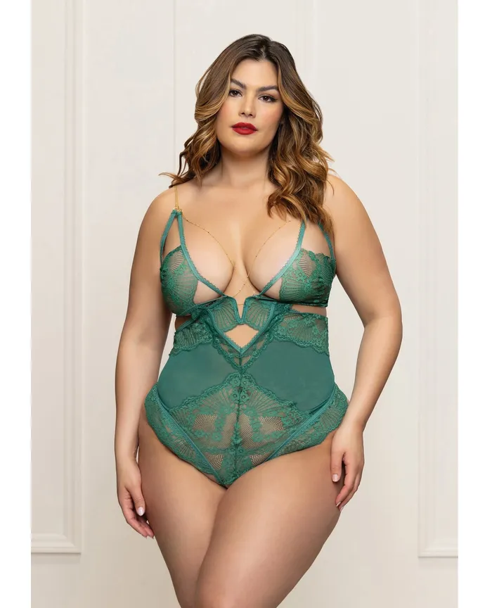 Vibrators Seven And039Til Midnight Lace and Mesh Open Crotch Teddy wGold Straps Green 1X2X Vibrators Seven And039Til Midnight Lace and Mesh Open Crotch Teddy wGold Straps Green 1X2X