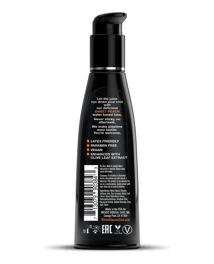 Wicked Aqua Water Based Flavored Lubricant Sweet Peach 4oz Wicked Aqua Lubricants